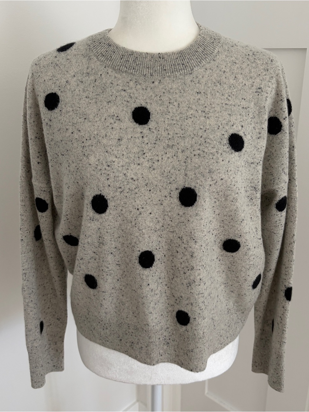 Madewell Women’s 100% Cashmere Sweater Size S Gray Black Polka Dot Crewneck*#7